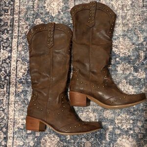 Brown Studded Heeled Boots
